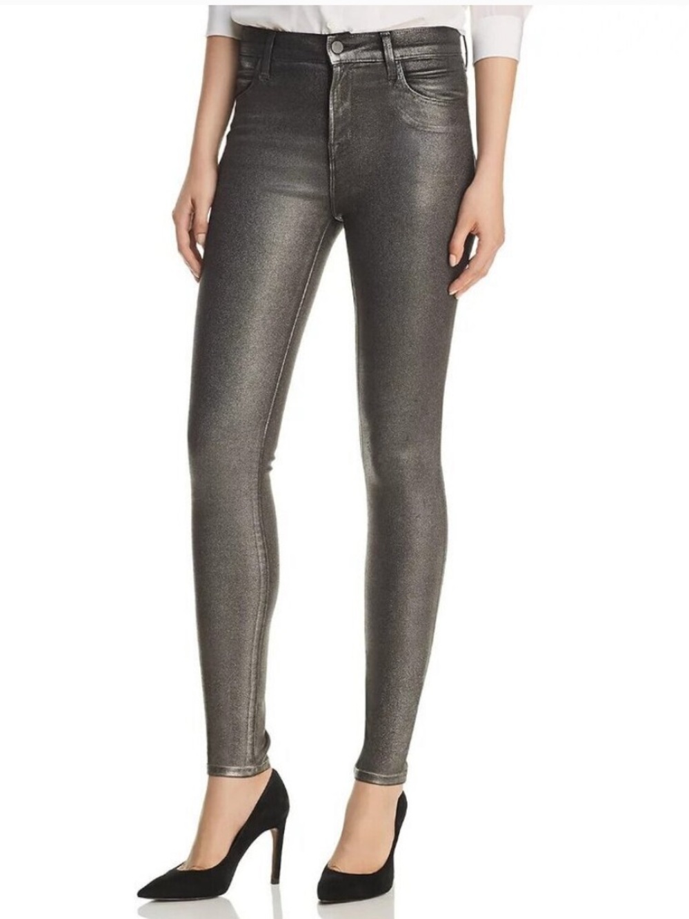 JBrand Maria High Rise Skinny Jeans 26 Silver Lament Coated Metallic Stretch NWT